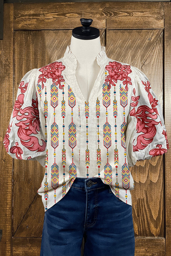 Elegant Contrasting Floral Print Blouse