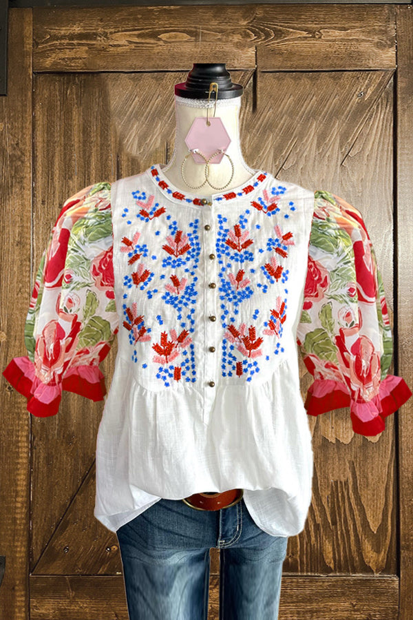 Elegant Stitching Contrast Color Blouse