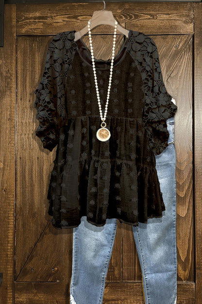 Elegant Lace-paneled Textured Top