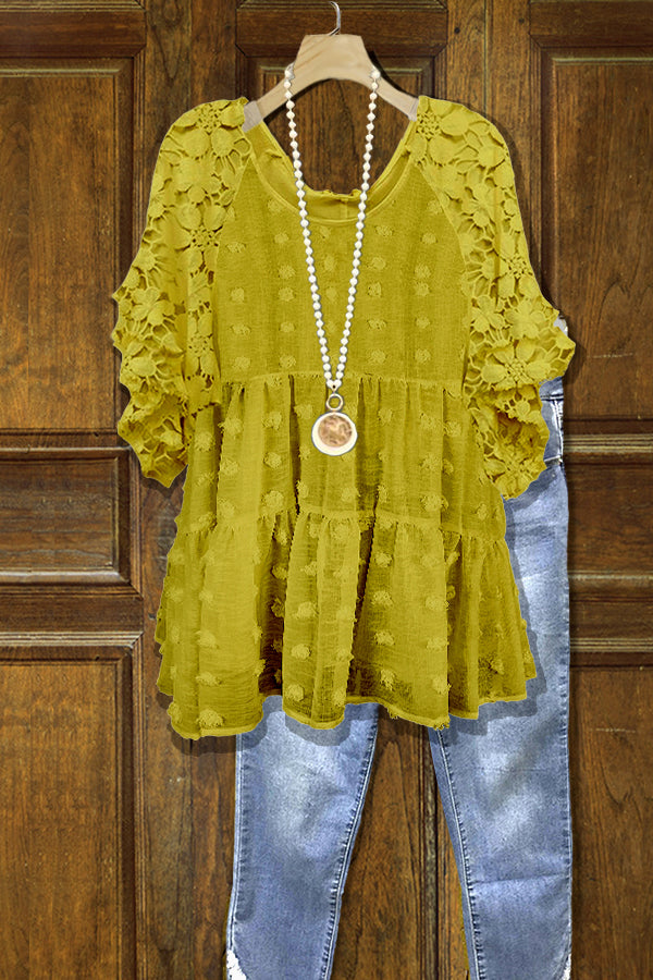 Elegant Lace-paneled Textured Top