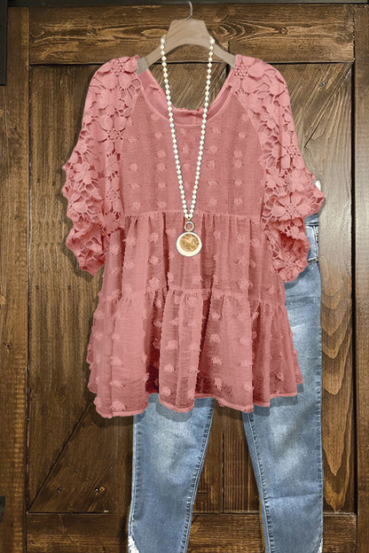 Elegant Lace-paneled Textured Top