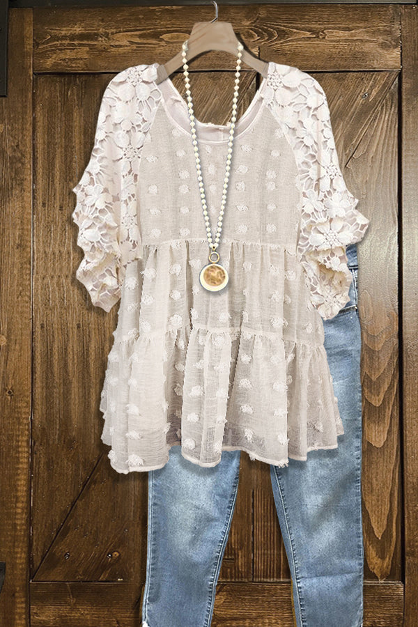 Elegant Lace-paneled Textured Top