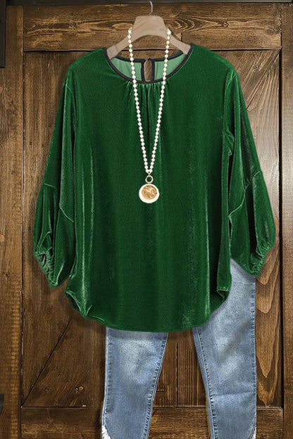 Vintage Velvet Crew Neck Smocked Top