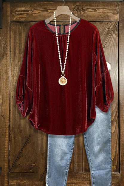 Vintage Velvet Crew Neck Smocked Top