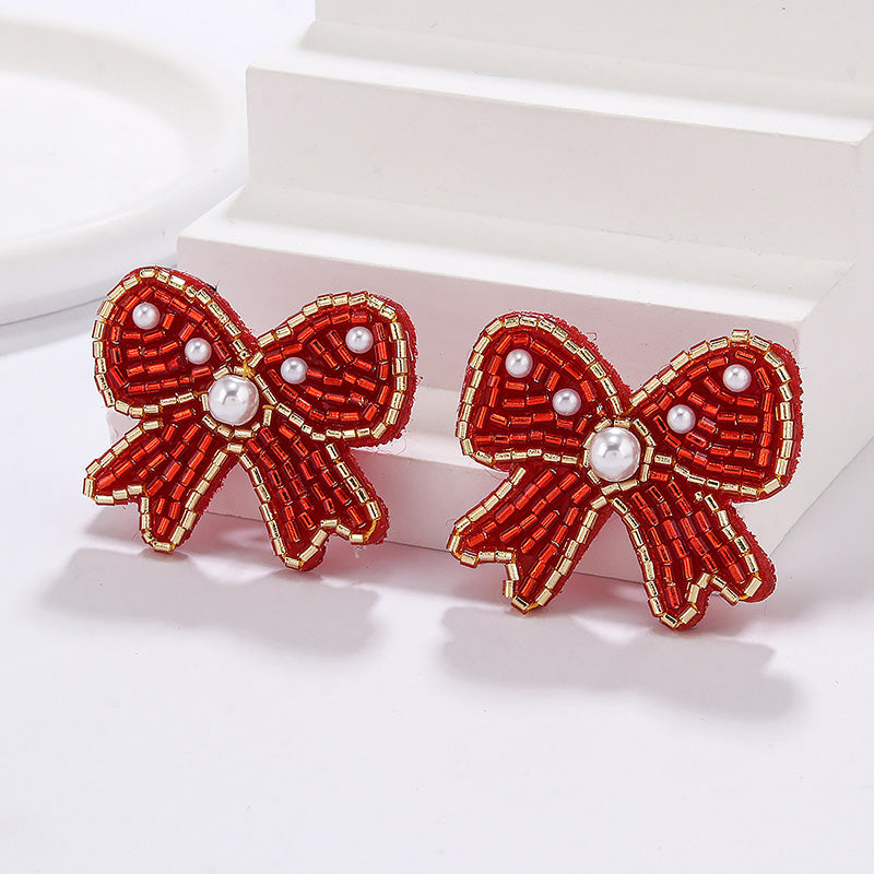 Unique Pearl Bow Beads Earrings