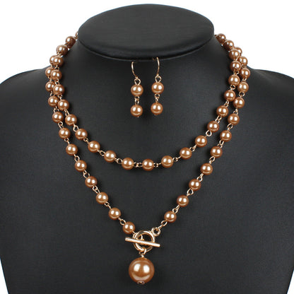 Elegant Pearl Necklace Earrings Set