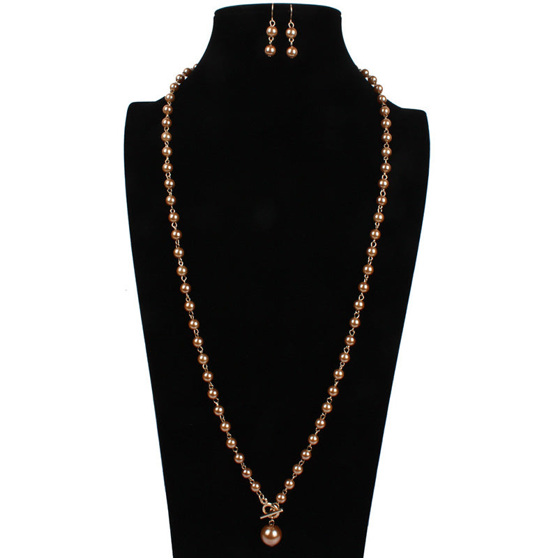 Elegant Pearl Necklace Earrings Set