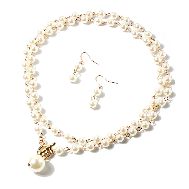 Elegant Pearl Necklace Earrings Set