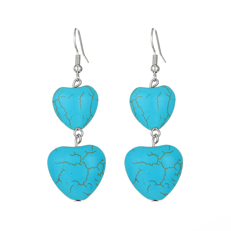 Retro Ethnic Style Heart Turquoise Earrings