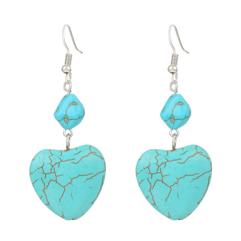 Retro Ethnic Style Heart Turquoise Earrings