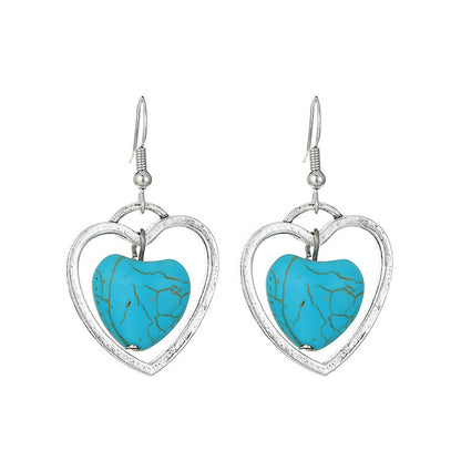 Retro Ethnic Style Heart Turquoise Earrings