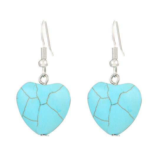 Retro Ethnic Style Heart Turquoise Earrings