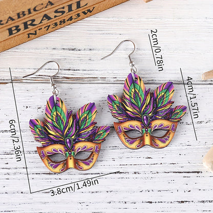 Mardi Gras Mask Hollow Wood Earrings