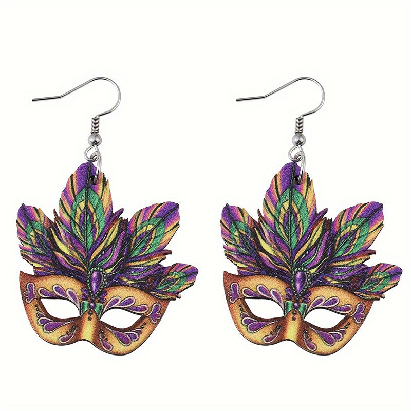 Mardi Gras Mask Hollow Wood Earrings