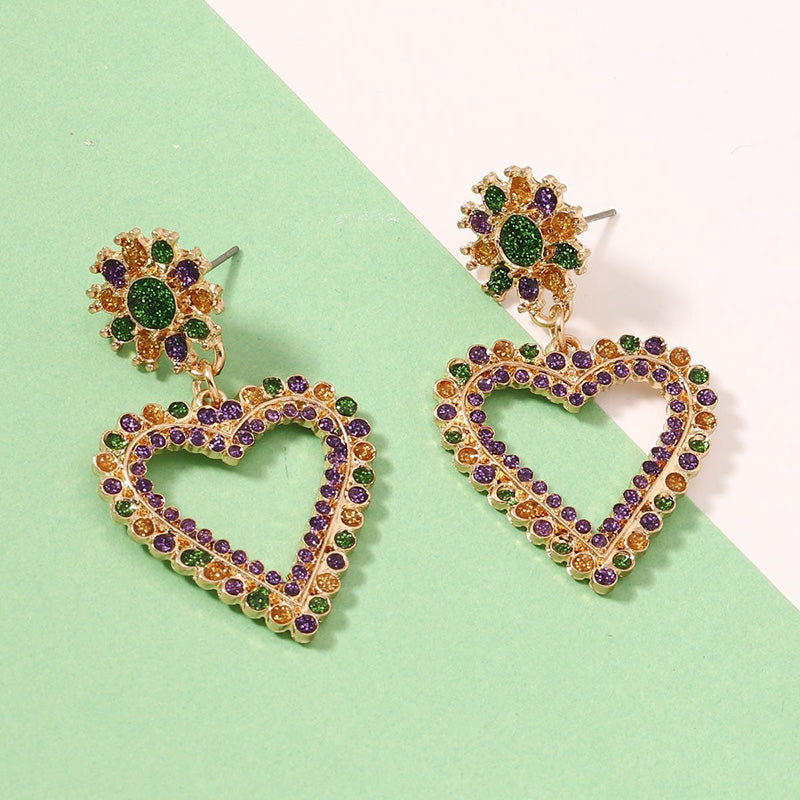 Mardi Gras Heart Diamond Earrings