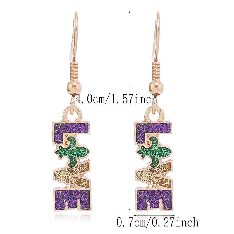 Sparkling Mardi Gras Alloy Earrings