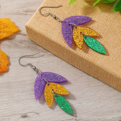 Sparkling Mardi Gras Leaf Earrings