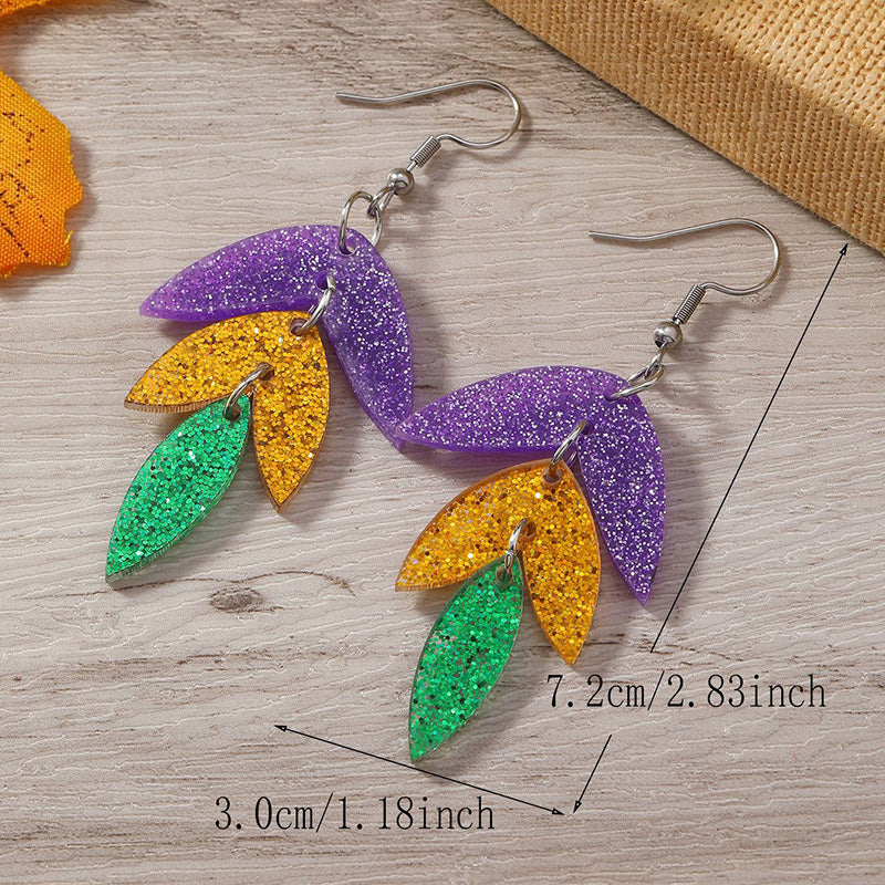 Sparkling Mardi Gras Leaf Earrings