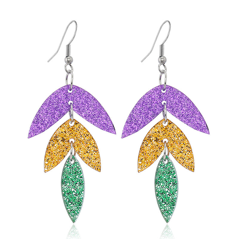 Sparkling Mardi Gras Leaf Earrings