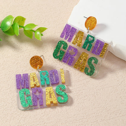 Sparkling Mardi Gras Acrylic Earrings