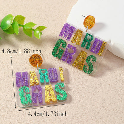 Sparkling Mardi Gras Acrylic Earrings