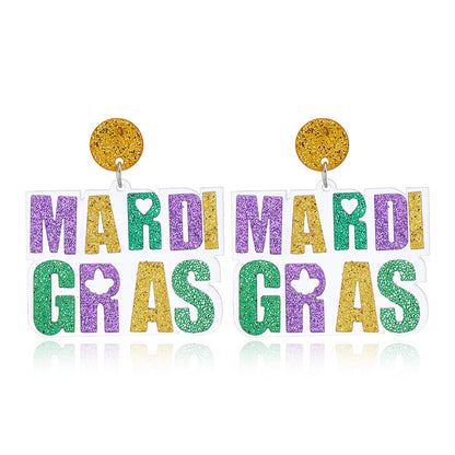 Sparkling Mardi Gras Acrylic Earrings