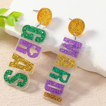 Sparkling Mardi Gras Acrylic Earrings