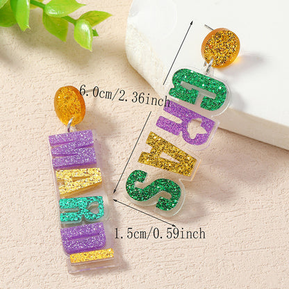 Sparkling Mardi Gras Acrylic Earrings