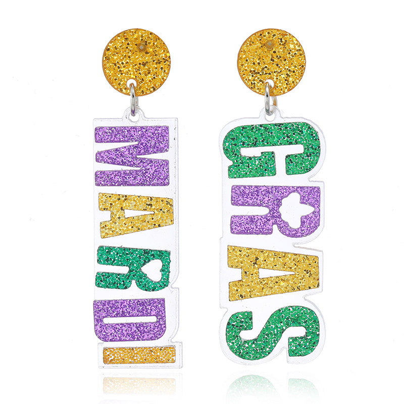 Sparkling Mardi Gras Acrylic Earrings