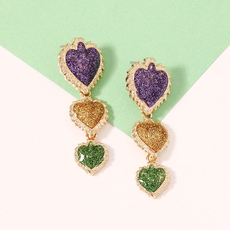  Mardi Gras Heart Earrings