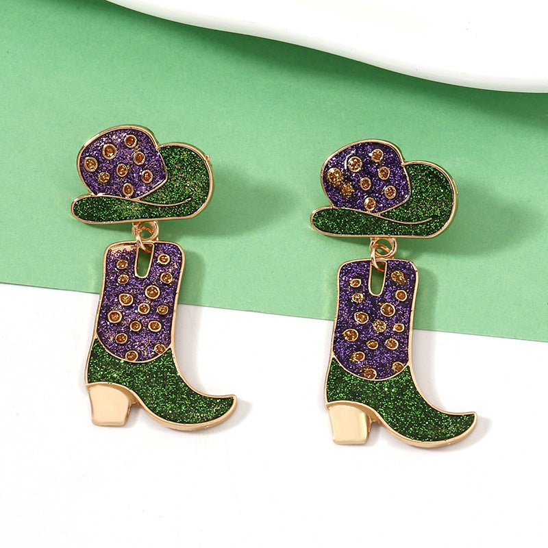 Mardi Gras Heart Boots Earrings