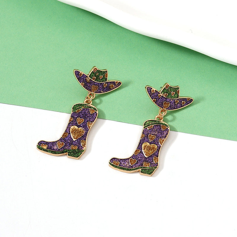 Mardi Gras Heart Boots Earrings