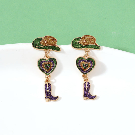 Mardi Gras Heart Boots Earrings