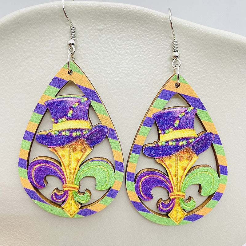 Mardi Gras Contrast Wood Earrings