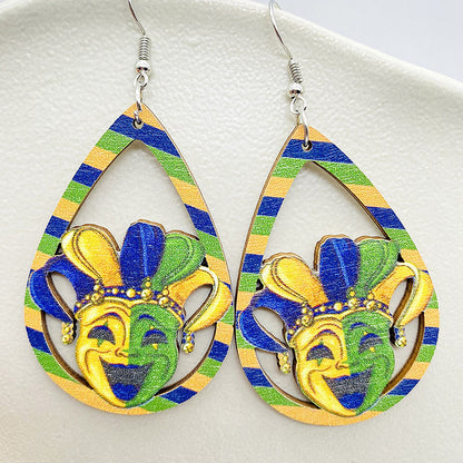 Mardi Gras Contrast Wood Earrings