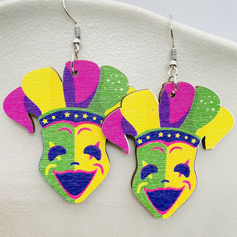 Mardi Gras Contrast Wood Earrings