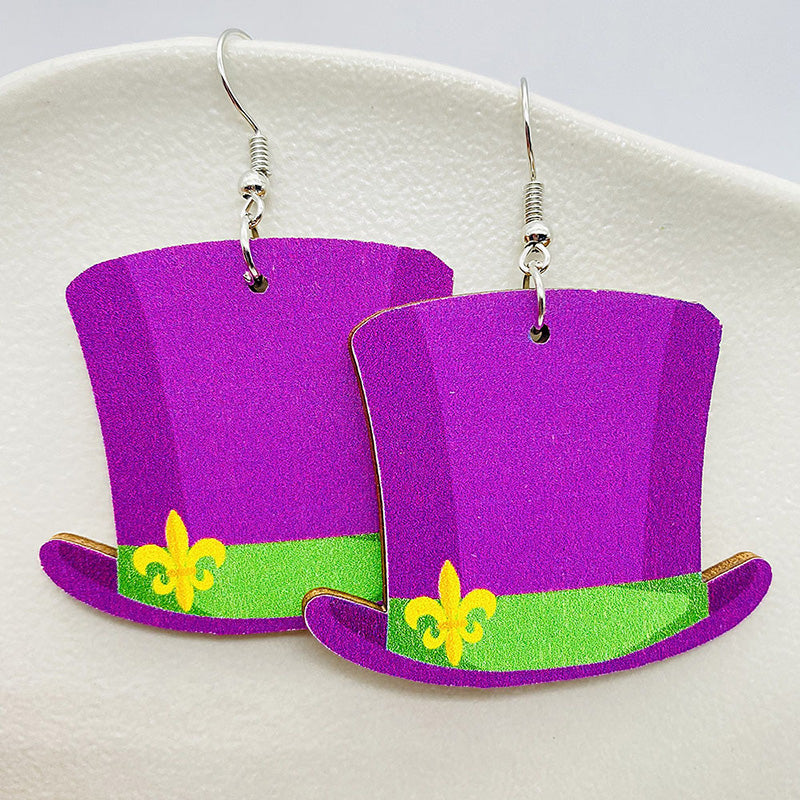 Mardi Gras Contrast Wood Earrings