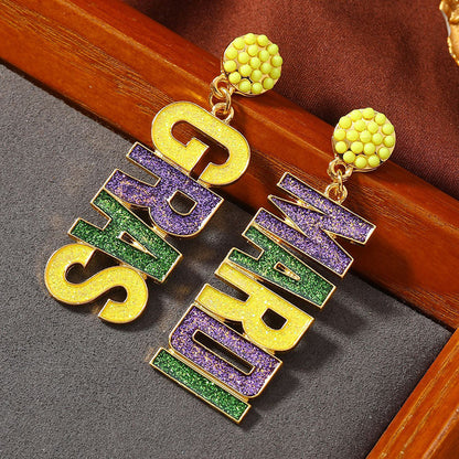 Sparkling Mardi Gras Alloy Earrings