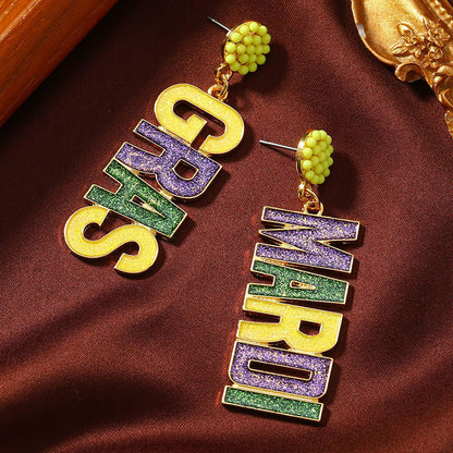 Sparkling Mardi Gras Alloy Earrings