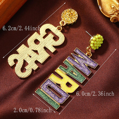 Sparkling Mardi Gras Alloy Earrings