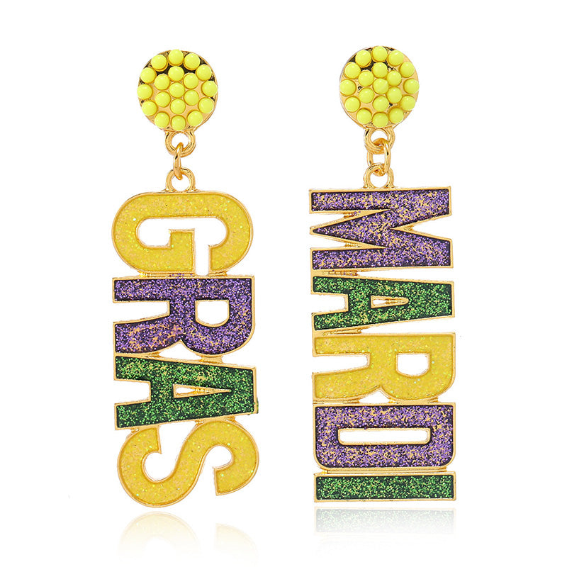 Sparkling Mardi Gras Alloy Earrings