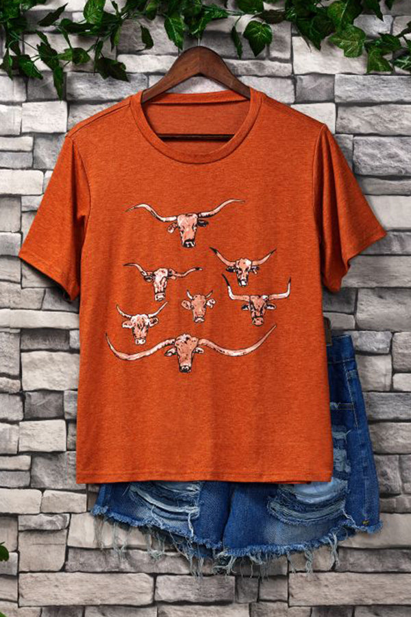 Round Neck Longhorn Design T-shirt