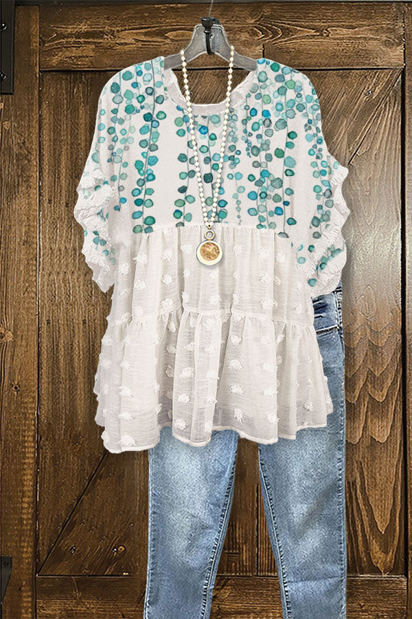 Flower Print Ruffled Crinkled Frayed Top