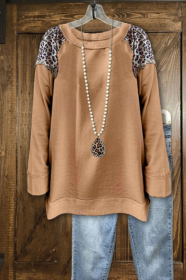 Leopard Print Panel Casual Sweatshirt