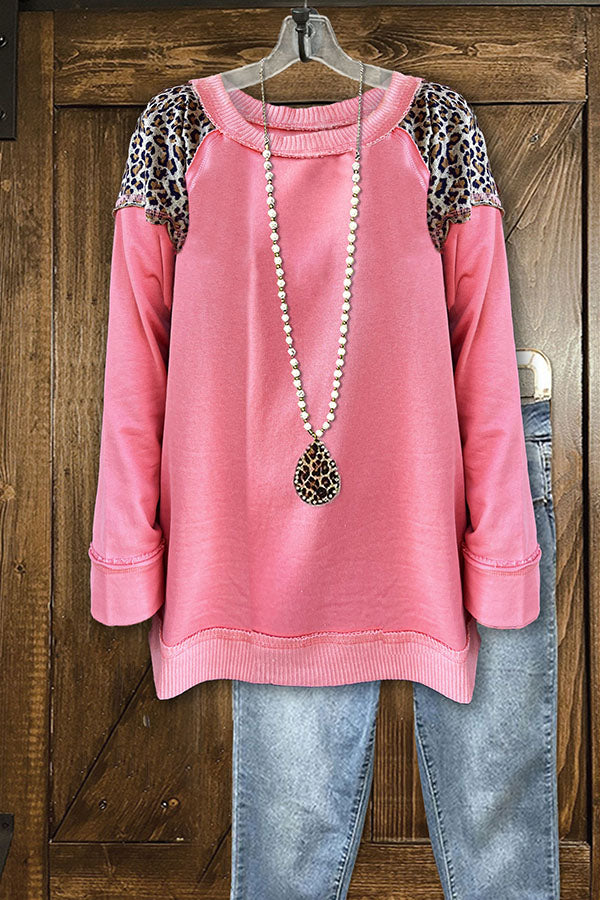 Leopard Print Panel Casual Sweatshirt