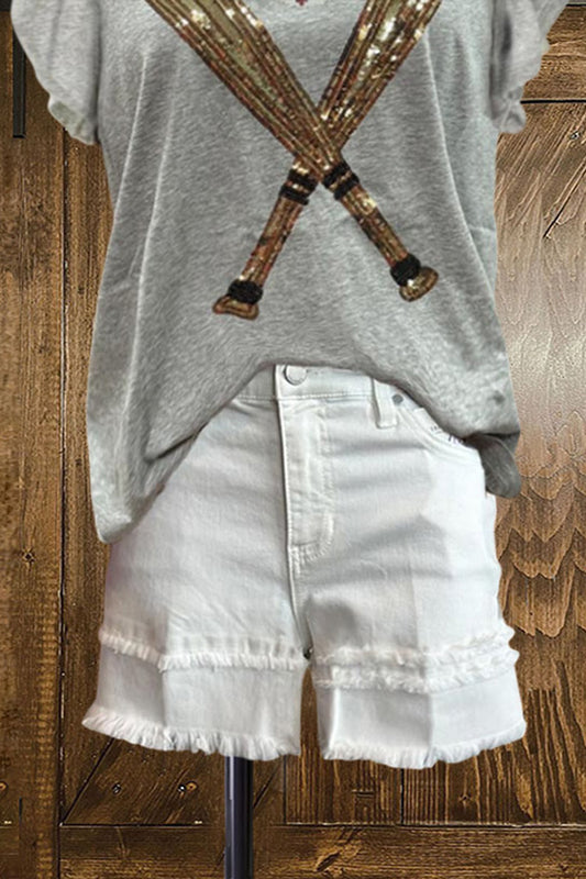 Fringed Hem Denim Shorts