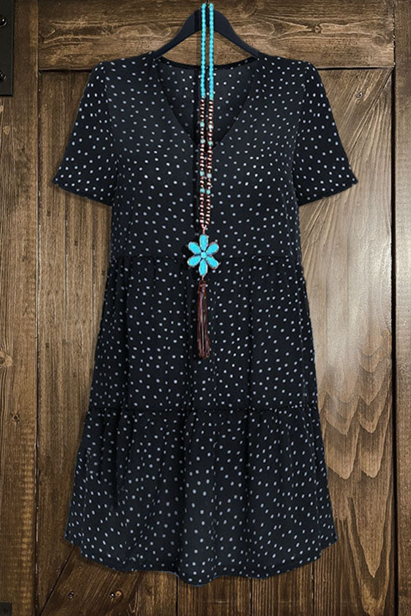 Casual V-neck Polka Dot Ruffled Dress