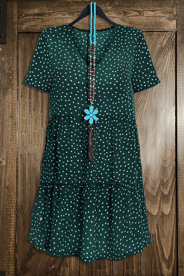 Casual V-neck Polka Dot Ruffled Dress