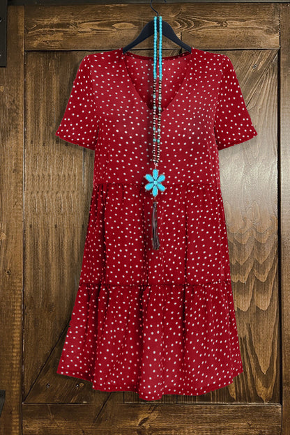 Casual V-neck Polka Dot Ruffled Dress