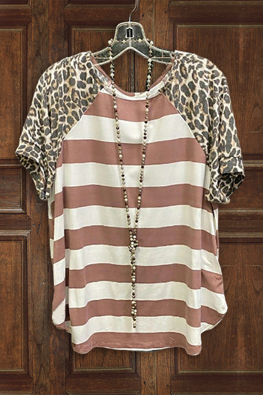 Leopard Patch Striped T-shirt